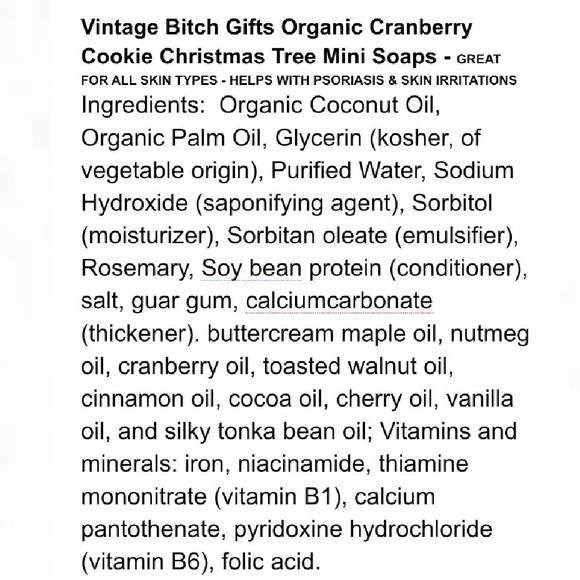 VintageBitchGifts Organic Cranberry Cookie Christmas Tree Mini Soaps 5 Pieces - Picture 9 of 9
